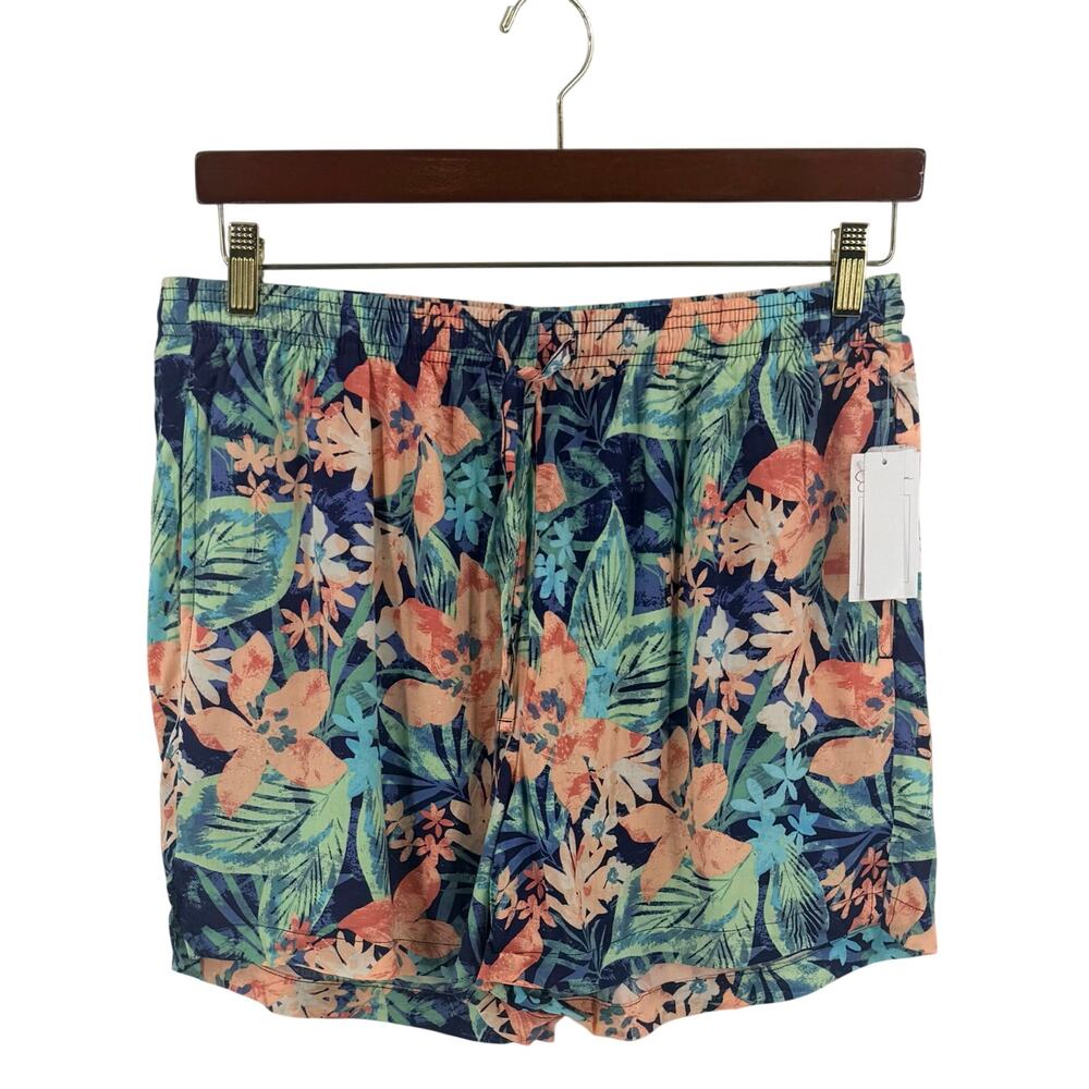 Jessica Simpson Swim Cover Up Beach Shorts Size Large Blue Pink Tropical NEW